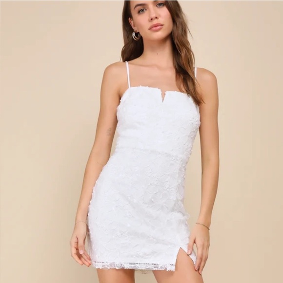 Incomparable Charm White Mesh Embroidered Sequin Mini Dress - Picture 1 of 3